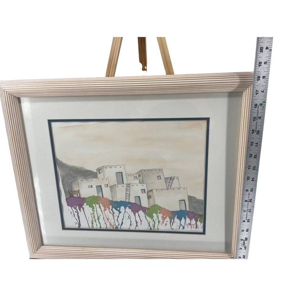 Signed Original Watercolor Painting Framed Southwest Adobe Village Art 1995 - Picture 12 of 16